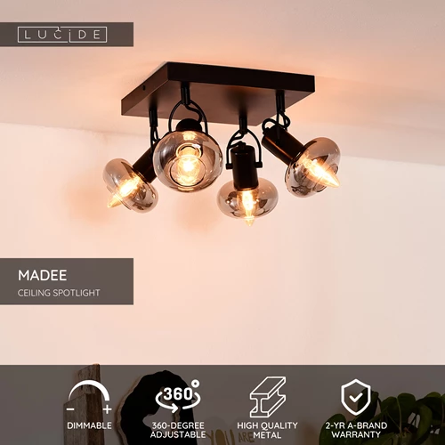 Lucide MADEE - Ceiling spotlight - 4xE14 - Black - USP
